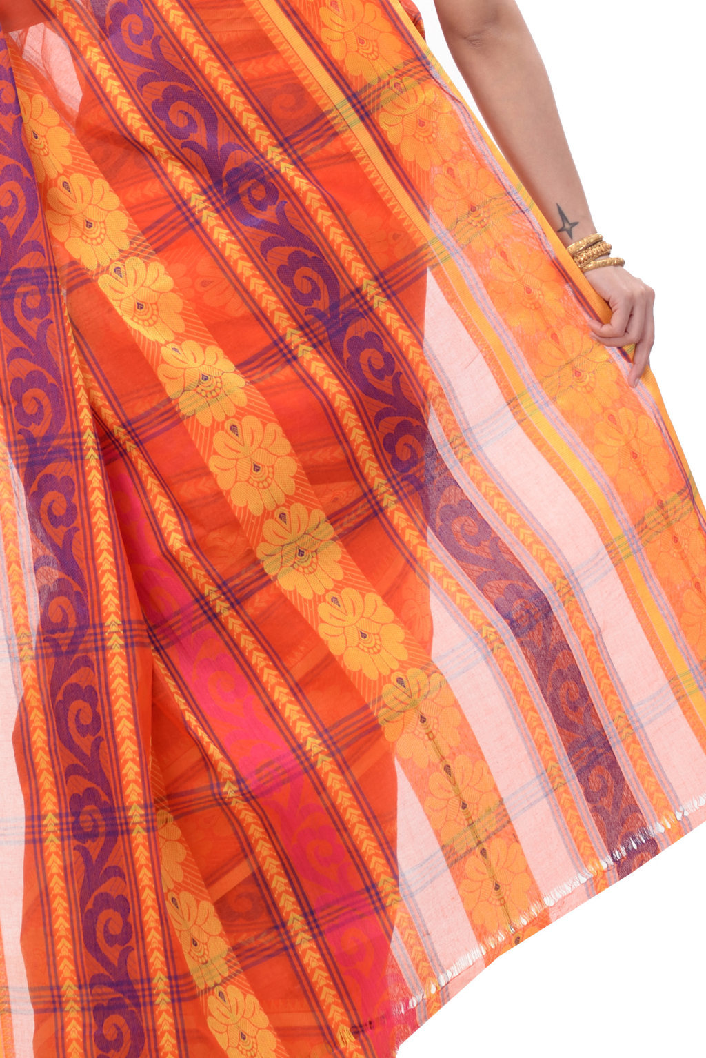Orange Pure Cotton Aditi Desiging Tant Saree (456)